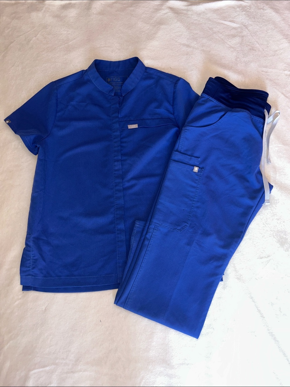 Figs Cobalt Blue Mock-Collar Scrub Top with Matching Jogger Pants